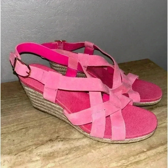 NEW Cole Haan CRYSTAL WEDGE Pink Fuschia Suede Sandals - Picture 3 of 11
